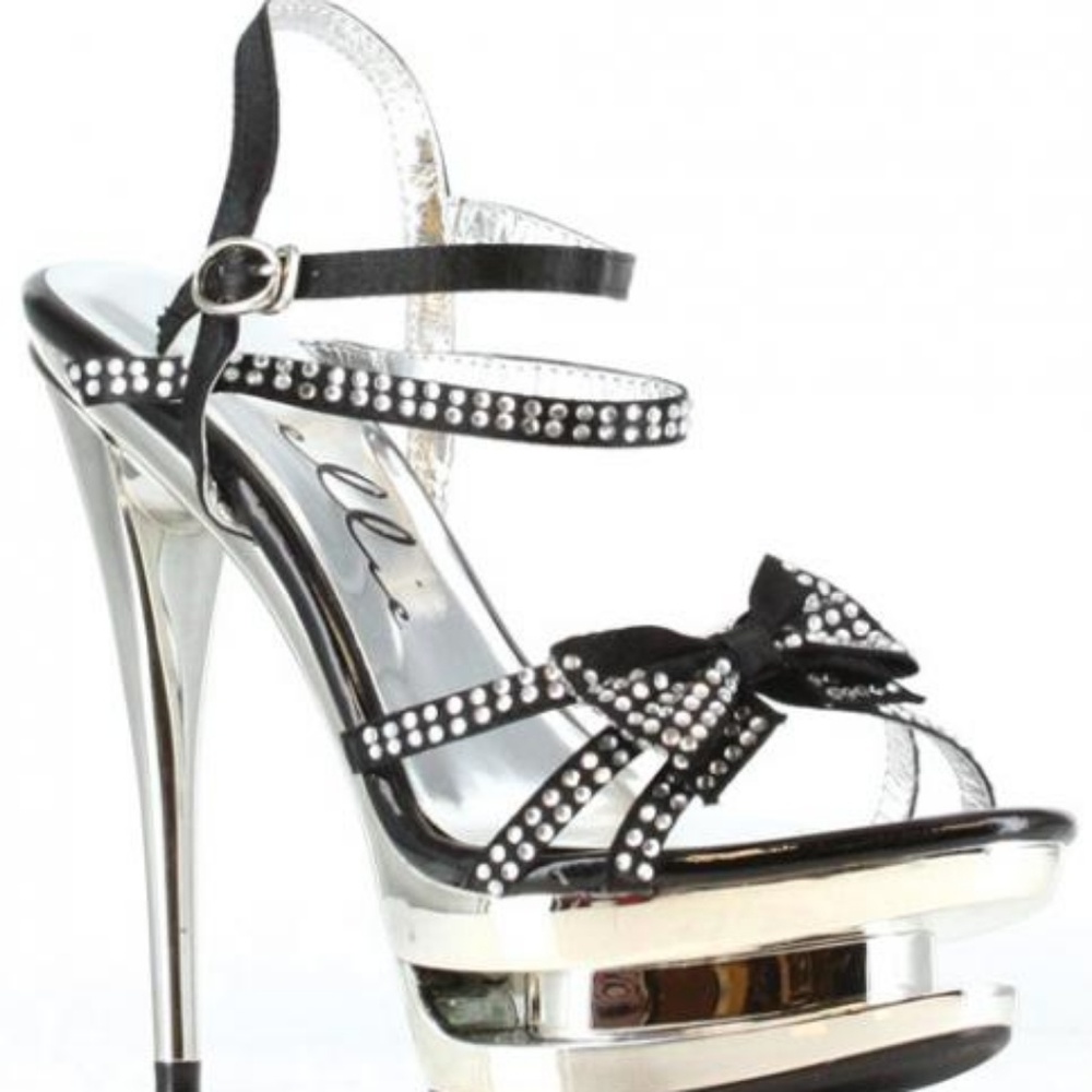 Ellie Shoes Tess 6" Rhinestone Strap Heel w/Bow